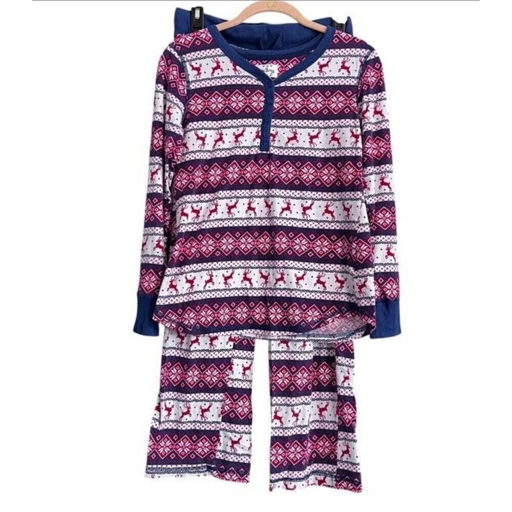 Lanz Of Salzburg Sz S Fair Aisle Reindeer Snow Print Cotton Holiday Pajama Set